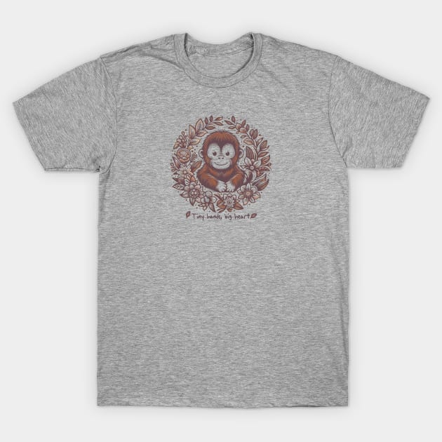 Orangutan floral: Tiny Hand big hearts T-Shirt by Ken Savana